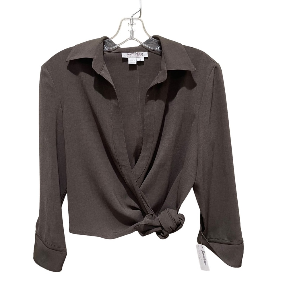 Kay Unger Wrap Top Blouse Brown Size 4 New with Tags